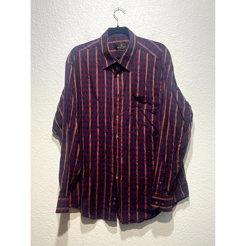 Bugatchi Uomo Shirt Mens XL Multicolor Striped All Over Abstract Print Button Up